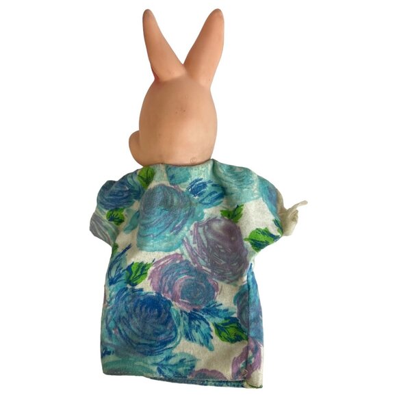 Vintage My Toy Bunny Rabbit Hand Puppet Rubber Head Floral Cloth Body Toy - Picture 3 of 4